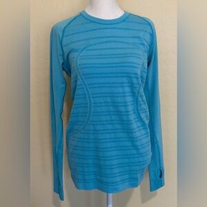 LULULEMON Swiftly Tech Long Sleeve Thumholes Light Blue SZ 10 Yoga Base Layer
